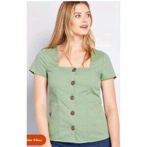 Modcloth Cottage Curation Square Neck Top Wood Buttons Tie Back Size XS NWT
